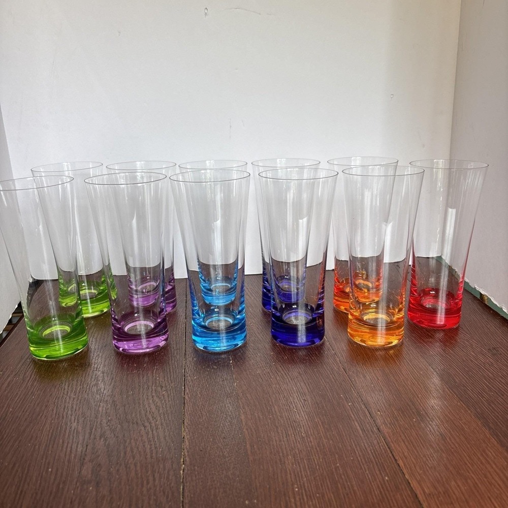 11 Crystal Tall Drinking Glasses made in Slovakia Circleware 6 Colors 7"x3"